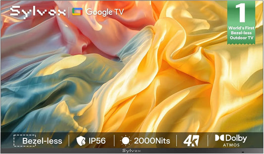 SYLVOX, TV'er, 43 'Udendørs TV, 4K Randless Smart Google TV med 2000 nits, Sort, 43 ', 4K, 3840x2160, 12W