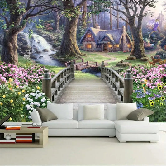 ZEZILE, Film, Cartoon 3D Garden Landskab Foto Wallpaper Europæiske Style TV Baggrund Wall, Sort, 300x210cm, 118 x 83