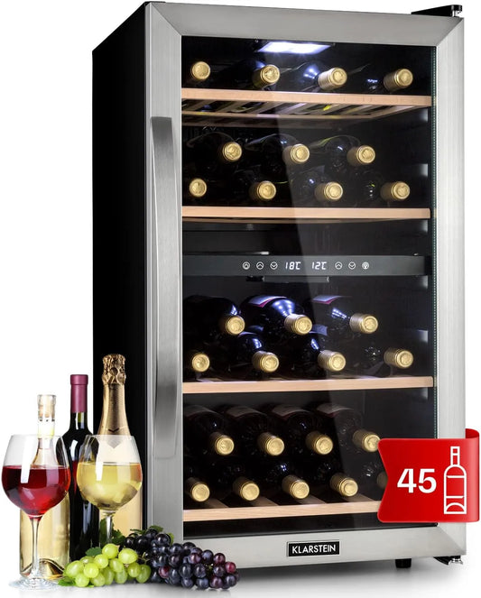 Klarstein, Drikkevarekøleskabe, Clearstein Vin Køleskab, Drikkevarer Køleskab Smalje, glas- Dørkøleskab, Sort, 118 l, 45 v, 90 W, 40 dB