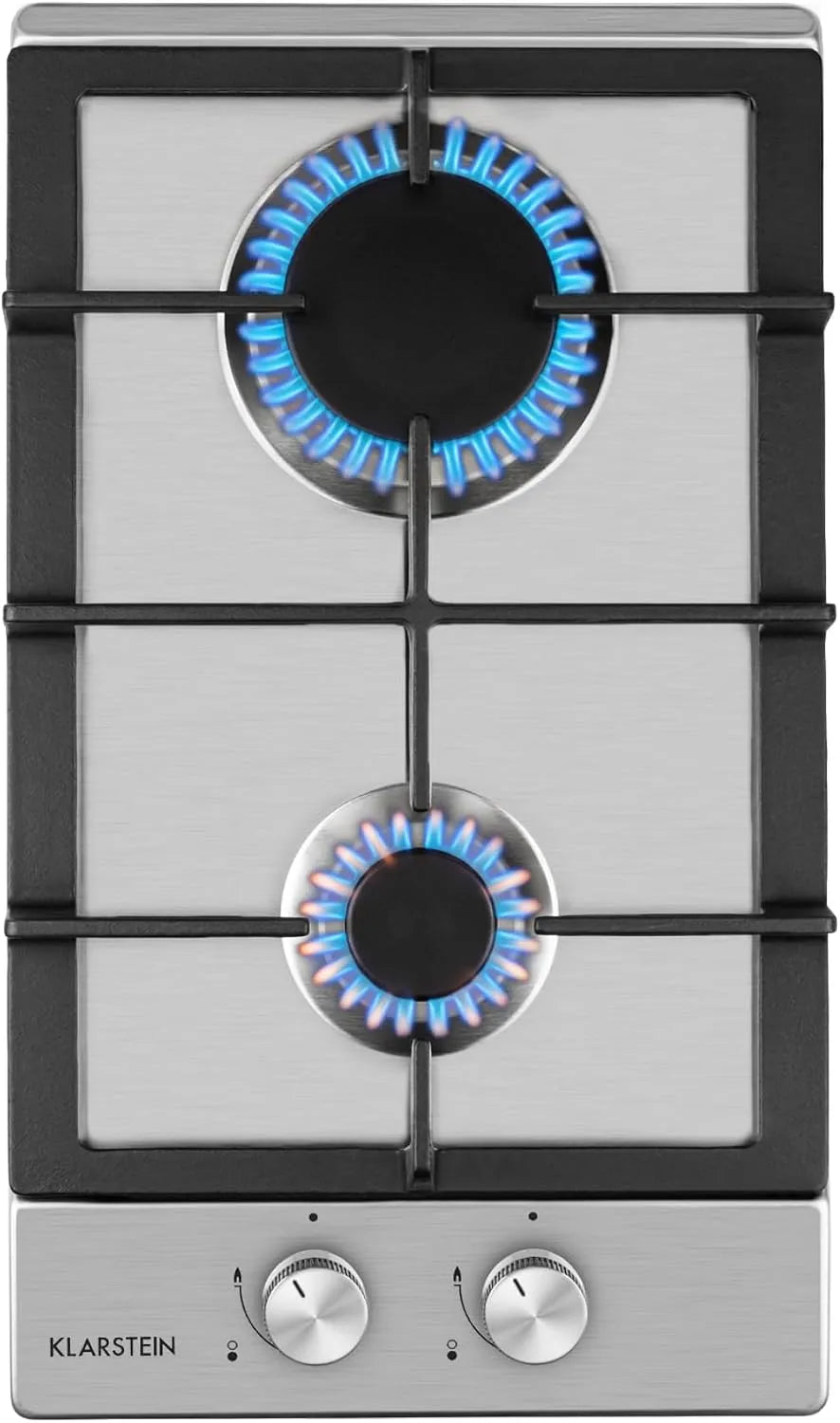 Klarstein 2-Flammig 2-flamme, Kogeplader, Gas komfur, bygget i gas kogeplader, Sabaf brænder, gas kogeplader til propan /, Sølv, 30 cm, 3 kW