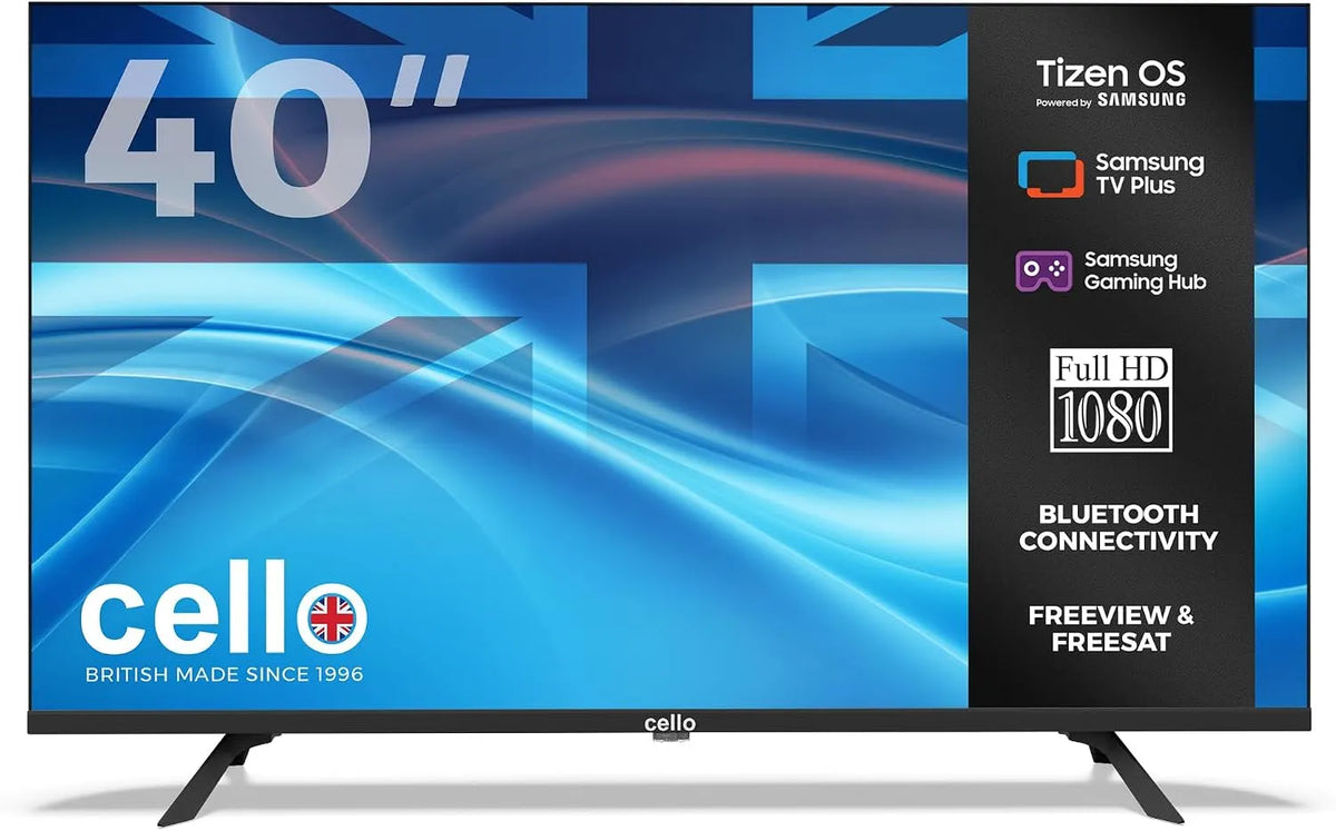 Cello C4025TZ, Bærbare TV'er, Frameless 40- tommer Fuld HD Smart TV med Tizen operativsystem, Cloud Gaming uden, Sort, 40 ', 4K, 3840 x 2160