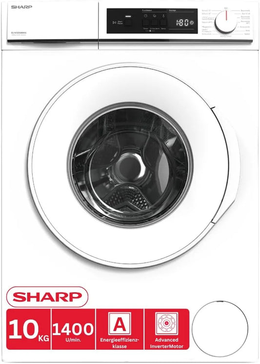 SHARP ES-NFA014WWNA-DE NFA014WNA, Vaskemaskiner, ES- - DE vaskemaskine, 10 kg, 1400 rpm, energieffektivitet klasse A, AquaStop, Hvid, 014W