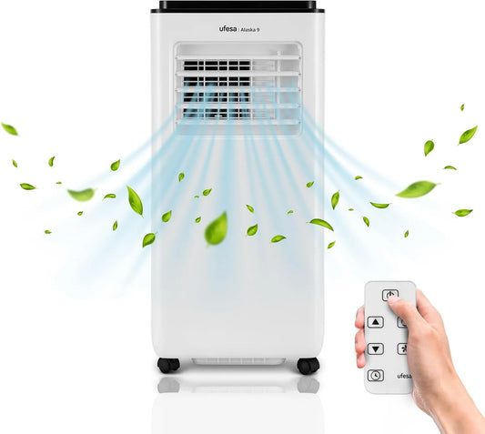 Ufesa 3in1 15m2, Mobile klimaanlæg, Mobiles klimaanlæg A9, køling, ventilation og affugtning, 9000 BTU / dag, Sort, 9000 BTU, 950 W, 24 l