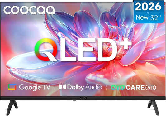 coocaa DVB-T/T2/C/S/S2 HDR10, TV'er, Smart TV 32 tommer, 80cm, QLED HD-tv kompatibel med Google TV, Dolby Audio, Sort, QLED, 2L, 4L