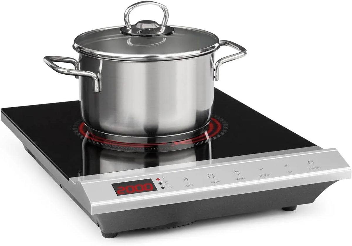 Klarstein, Kogeplader, MisterCook kogeplade Infrarød kogetop, effekt og temperatur niveauer, timer, Sølv, 2000 w, 240 V, 60 Hz, 5 x 8 x 37 cm