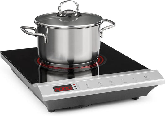 Klarstein, Kogeplader, MisterCook kogeplade Infrarød kogetop, effekt og temperatur niveauer, timer, Sølv, 2000 w, 240 V, 60 Hz, 5 x 8 x 37 cm