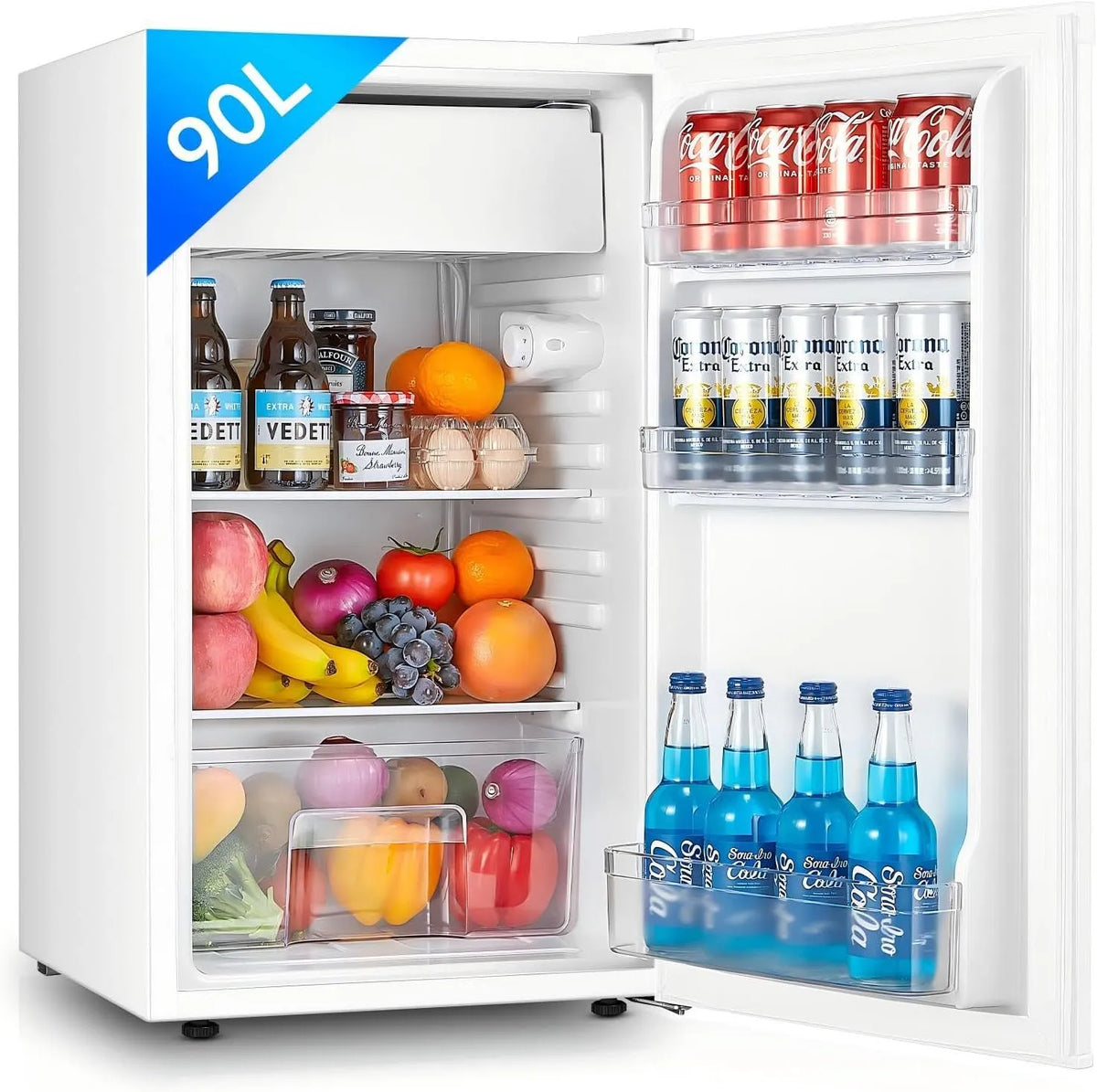 FOHERE, Minikøleskabe, køleskab med fryser 90L, Hvid, 90L, 81, 5 l, 8, 0, 23 kW