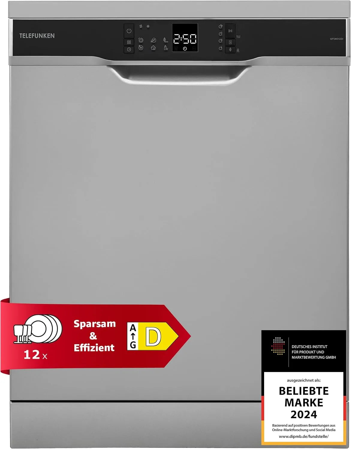 TELEFUNKEN GFS6012DI, Opvaskemaskiner, 60 cm, opvaskemaskine fritstående 60 cm 12 standard sted indstillinger, Hvid, 12 G, 2 cm, 45 dB