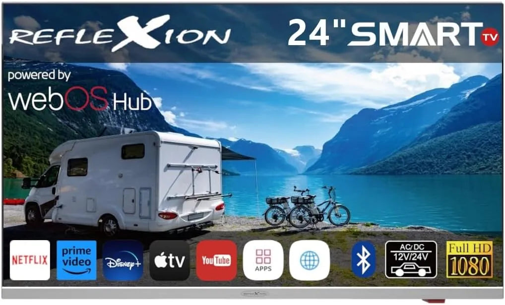 REFLEXION LDDX24IBT, TV'er, Refleksion Smart LED-tv, LG webOSHub, Frameless campingvogn / mobile home /, Sort / sølv, 230 V, 1920 x 1080, 12 v
