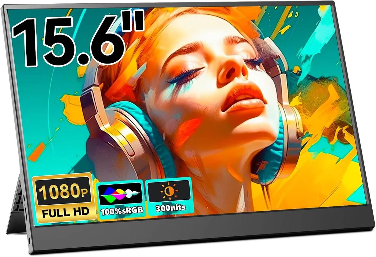 LivElect 1080P, Skærme, 15.6 'Bærbar skærm, FHD Bærbar skærm med stander, Mobile skærm IPS skærm med, Sort, 15.6 ', 1920 x 1080