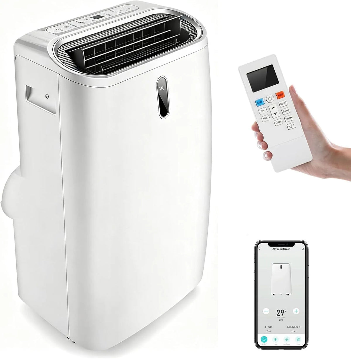 SOARS, Mobile klimaanlæg, med udstødningsslange (16000BTU 4.7kW), Hvid, 16000BTU, 4.7kW