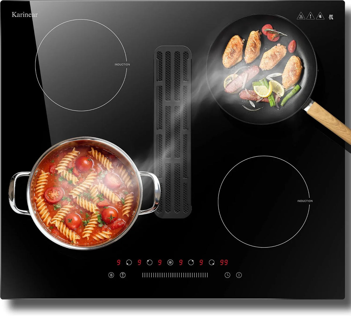 Karinear, Kogeplader, induktionspust med kanal 60 cm, Sort, 60 cm, 12 cm, 575 x 490 mm, 6400 W