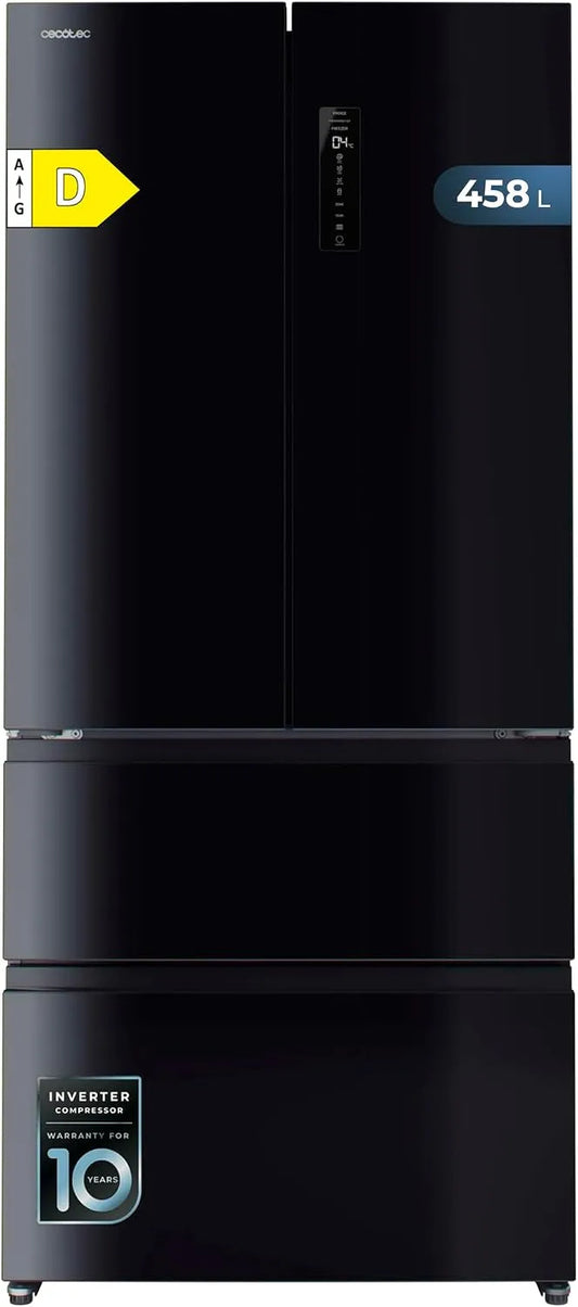 Cecotec, Køle-/fryseskabe, French-dør køleskab Bolero CoolMarket F2D 458 SBI Sort glas D 458 L, Max Inside, Sort, 458 L, 29 L, 50 mm, 10 mm