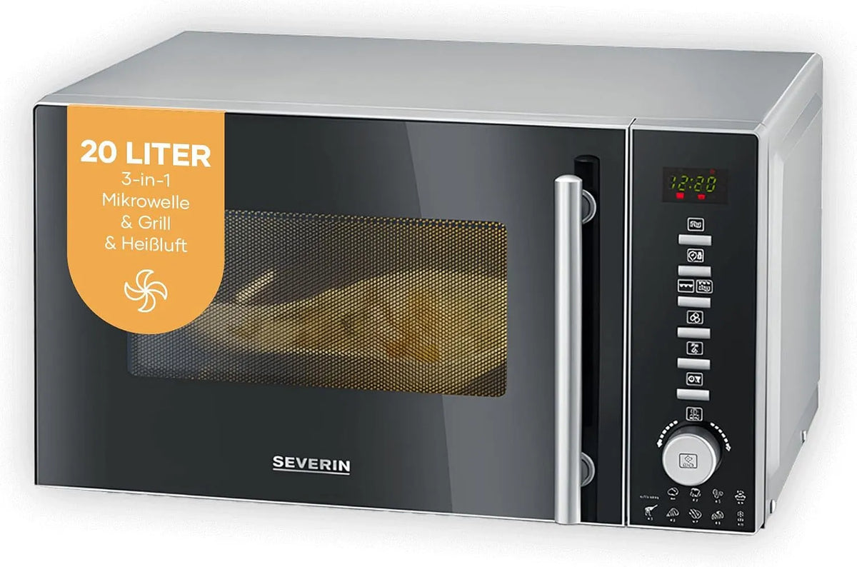 SEVERIN 3-in-1 10-power, Mikrobølgeovn med varm luft, 31- 1 grill og varm luft mikroovn, miniovn, rotary- plade multifunktionel, Sort, 1 g, 2 g