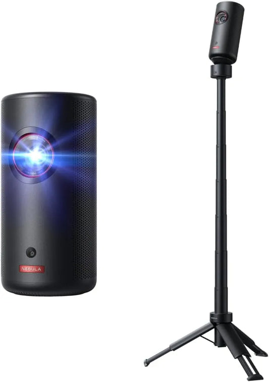 NEBULA 120-Zoll 1080p, Projektorer, NEBLUA Capsule 3 laser bægerglas med kapselbatteri, 300 ANSI Lumen, Mini Smart TV, Sort, 3 l, 900g, 120 inch