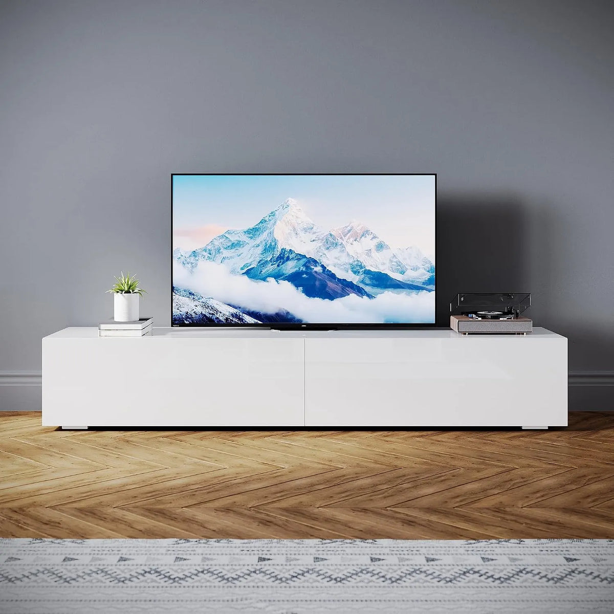 SONNI, TV-borde og lowboards, Lowboard, 180x40x30cm, Hængende / stående, med 2 Foldedørskasse, Hvid, 240 mm
