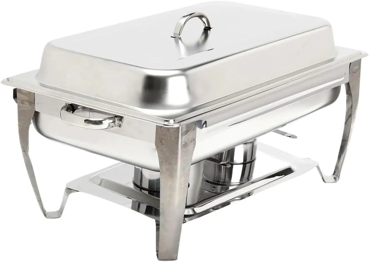 TRDEWR, Varmeplader og madvarmere, 9L rustfrit stål Folding Square Buffet Hjords Dish Set, Container, Food Warmer, Sølv, 9L