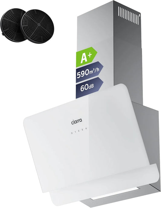 CIARRA CBCS6765C, Væghængte emhætter, A + Hovedløst område hætte 60 cm cirkulerende luft udstødning luft 590 m3 / h, Sort / sølv, 60 cm, 2 l