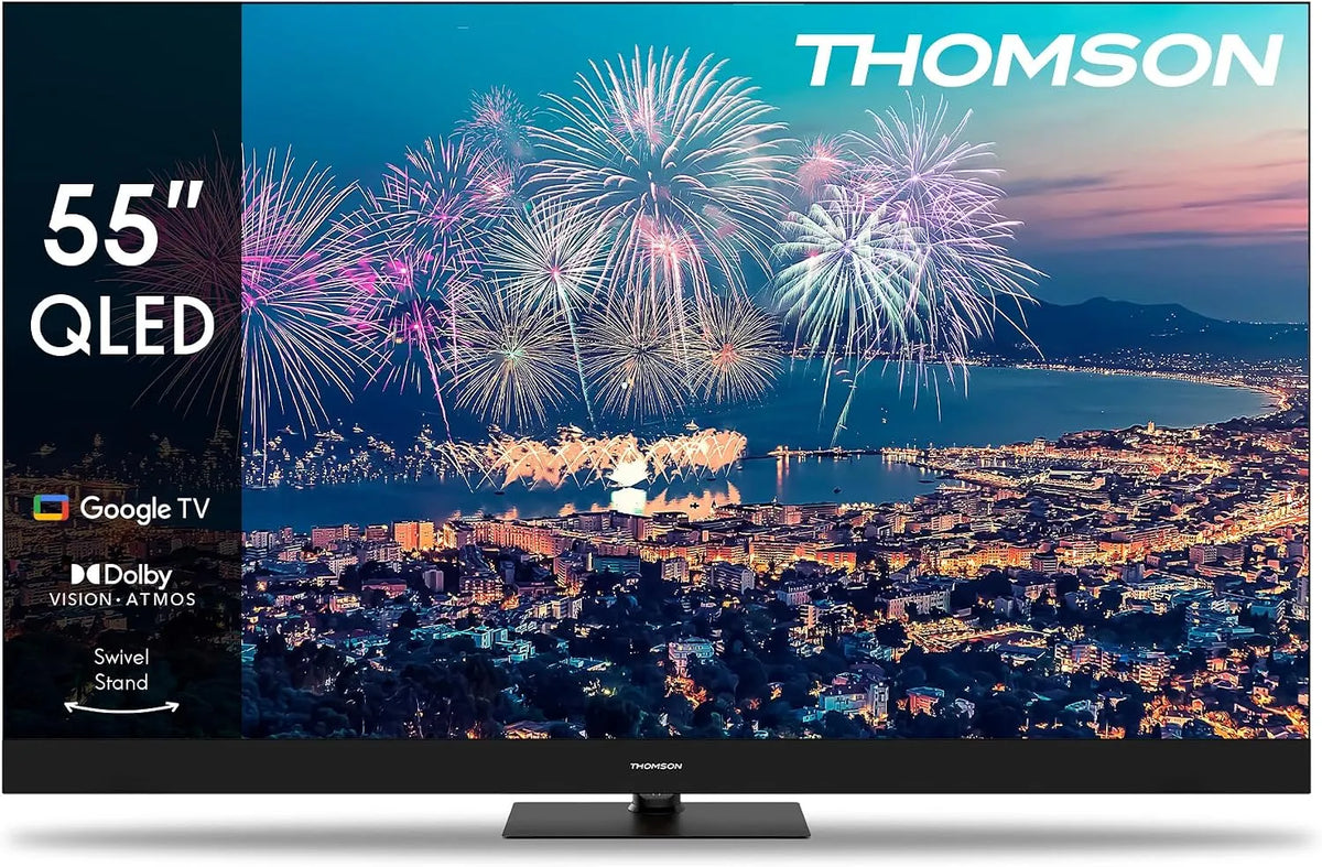 Thomson 65QG5C14, 65 inches (164cm) QLED Central Feet Google Smart TV, Wi- Fi, Dolby Audio, Sort, 65 inch, 164cm, QLED, 4K