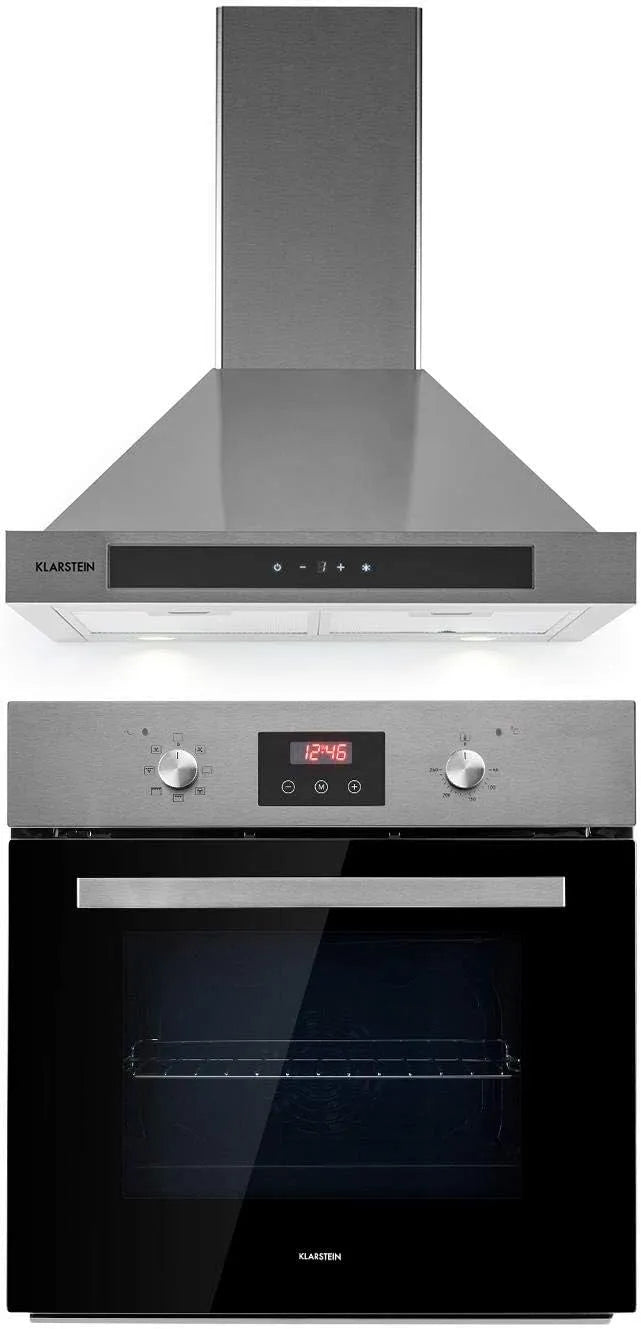 Klarstein, Ovne, Kalahari Zelda Bygg- i ovn + væghætte, ovn: 68 liter / EØF A / 50- 250 ° C, Sort / sølv, 68 l, 60 cm, 2300 w, 210 W