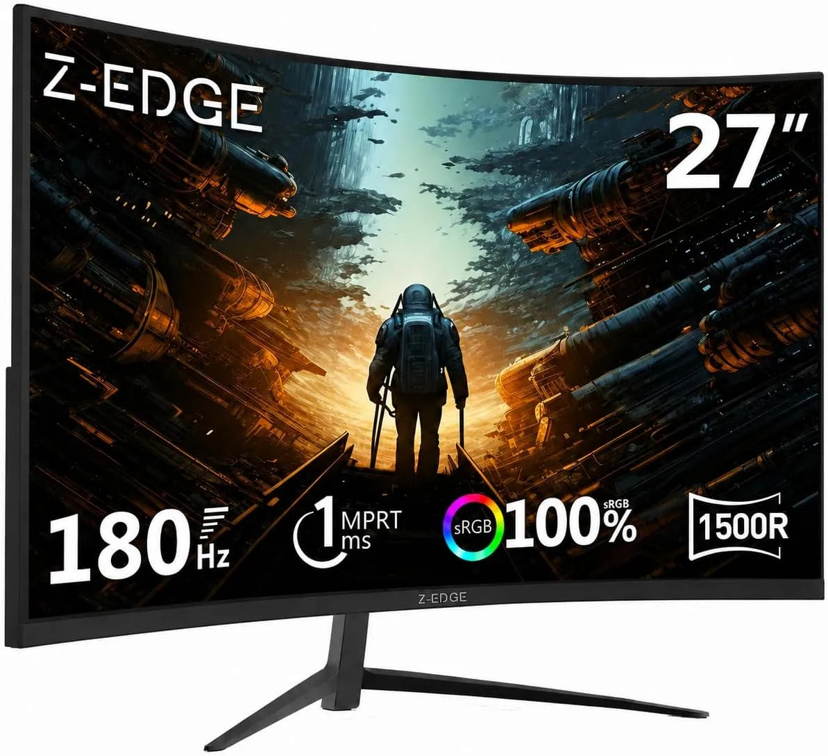 Z Z-EdgeXQKEEP2QXZ, Z-EdgeXQKEEP2QXZ, Skærme, Z- Edge 27- tommer Buet VA Gaming Monitor 180HZ 1ms FHD FreeSync, Sort, 180HZ, 1920x1080, 3180HZ, 3V