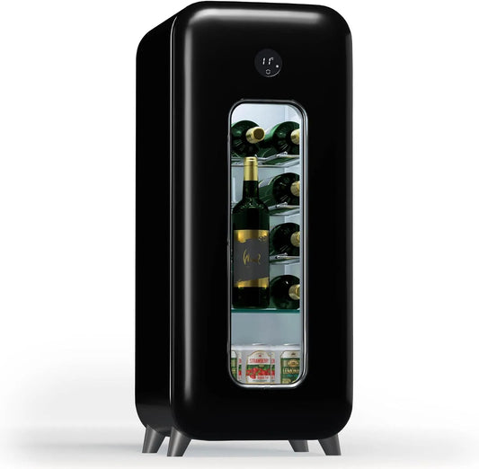 Klarstein, Vin- og champagnekølere, Clearstein Freestanding vin køleskab 1 zone, drikkevarer køleskab Klein, Lille, Sort, 45 dB, 4 v, 91 cm