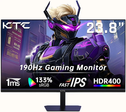 KTC 1080P HDR400, Skærme, Gaming Monitor 24 tommer, FHD @ 180Hz (OC 190Hz) med hurtig IPS panel, 1ms, Sort, 180Hz, 190Hz, 100 × 100mm