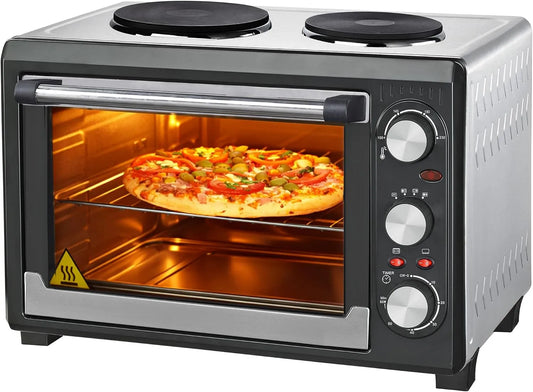 Syntrox Germany, Miniovne, Syntrox Tyskland 26 liter Mini Stand ovn med cirkulerende luft og roterende, Sort / sølv, 26 l, 1500 w