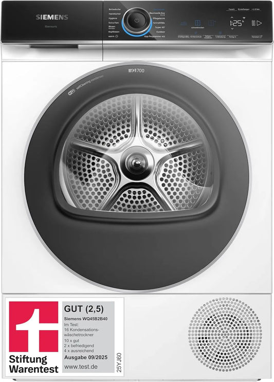 Siemens iQ700 WQ45B2B40, Varmepumpetørretumblere, Smarter varmepumpetørrer 9 kg autoDry, Sort, 9 kg, 2, 5 G