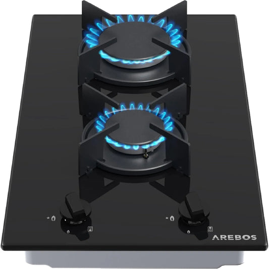 Arebos, Kogeplader, Gas Kochfeld 30cm 2 brændere, Sort, 30cm, 2400W, 1800W