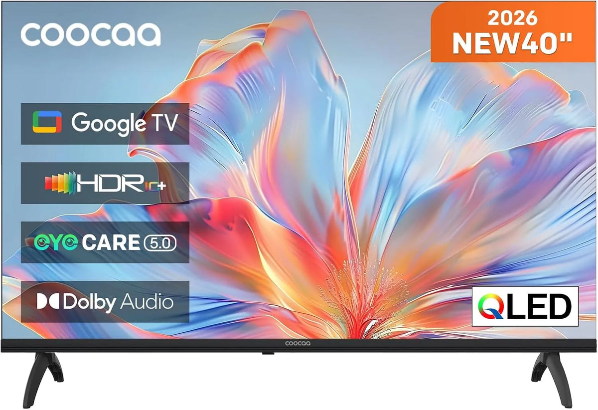coocaa DVB-T HDR10, TV'er, /-T2/-C/-S/-S2 40 tommer TV, 100cm, QLED FHD Smart TV med Google TV, HLG, Dolby, Sort, QLED
