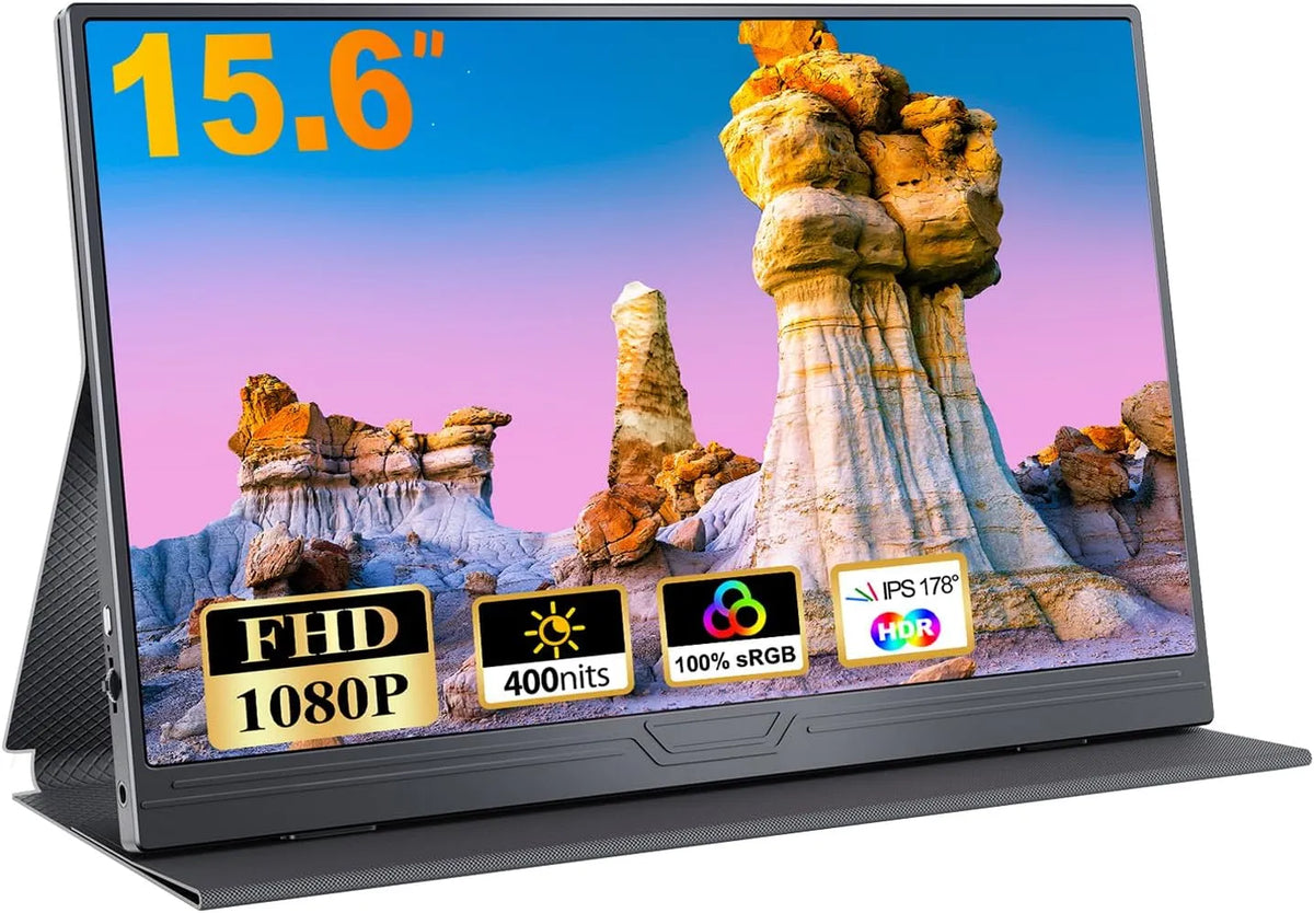 CUIUIC, Skærme, Bærbar skærm 15, 6 tommer Bærbar mobil IPS skærm HDR, Sort, 1920 x 1080, 2 l, 780 g, 5 mm