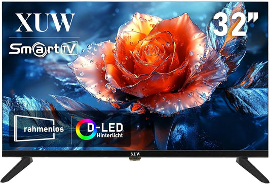 XUW DVB-T2/S2 RJ45, TV'er, 32 tommer HD Smart TV, D- LED baggrundsbelysning TV, grænseløst design, HDMI USB, Sort, 2.0 g, 1 l