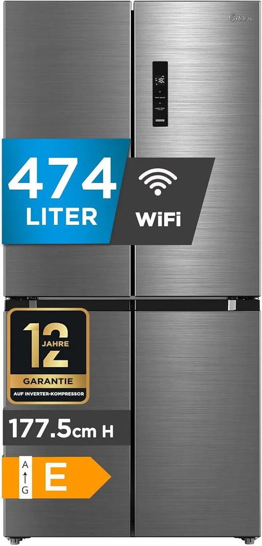 Midea MDRF632FIE46, Køle-/fryseskabe, Multi- Dørkøler- Fryser, 474 L, NoFrost, Hvid, 295 kW, 65, 3 cm