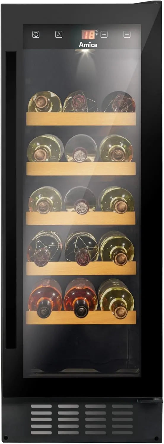 Amica, Barkøleskabe, vin køleskab fritstående 20 flaske kapacitet kompressor teknologi VinoOptima, Sort, 0, 75 l, 82 × 29, 5 × 62 cm