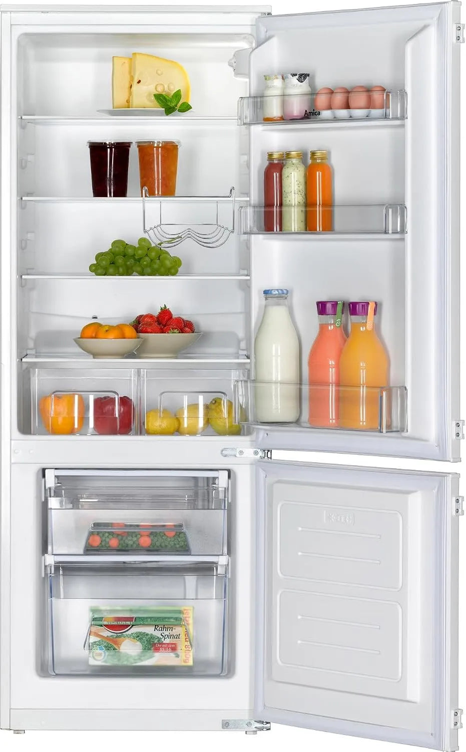 Amica, Køle-/fryseskabe, build- in køleskab kombination EKGC 16156 / 1450mm niche / drag dør teknologi /, Sort, 1450mm, 212 l